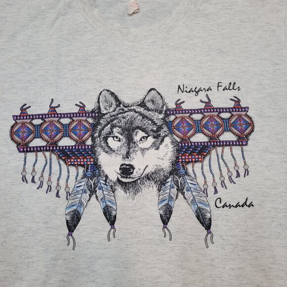 VTG 90s Wolf T-Shirt Single Stitch Nature Tee Niagara Falls Mens Medium - Picture 3 of 6